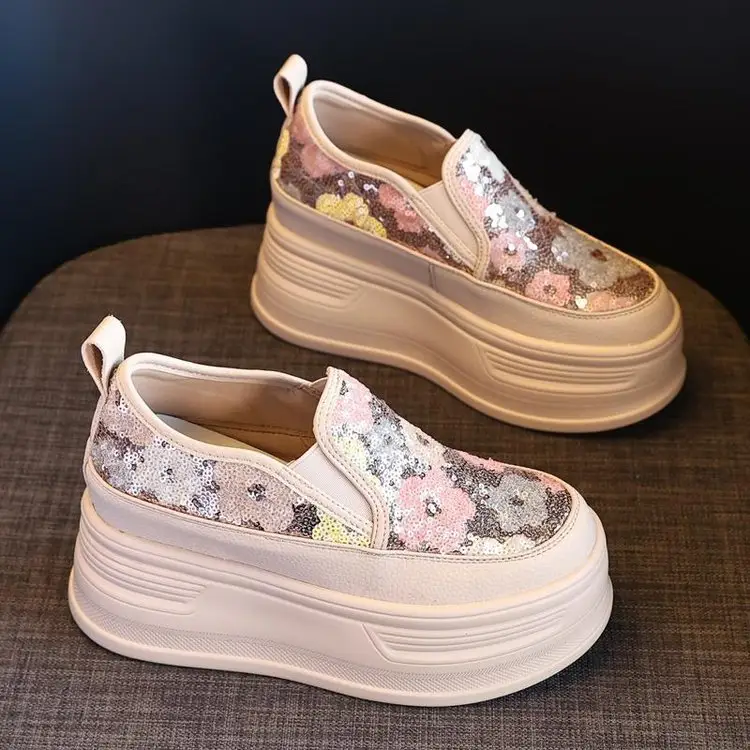 Women Sparkly Floral Wedge Sneakers All Season