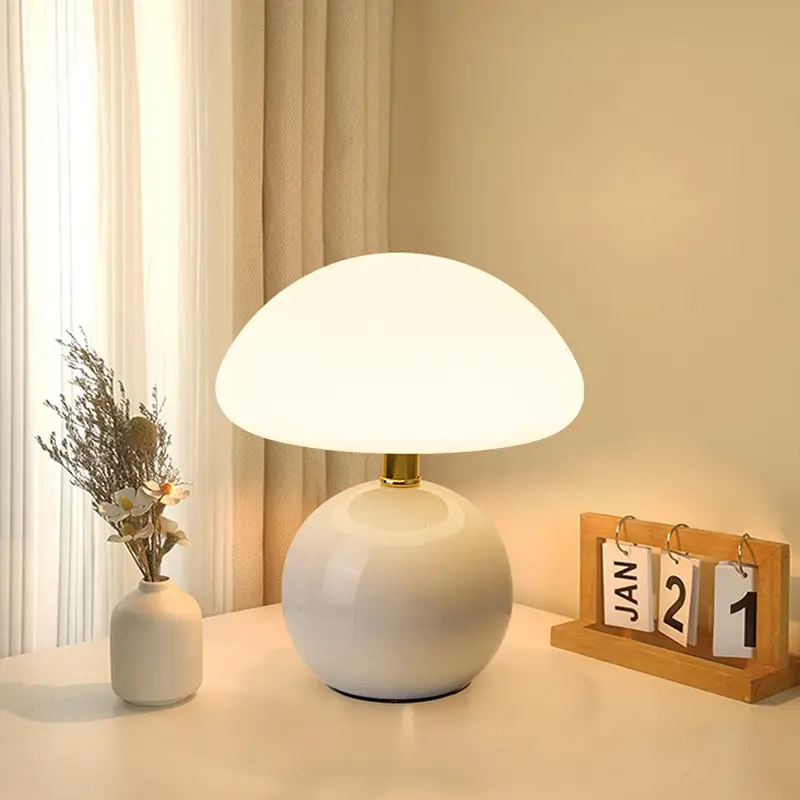 Mushroom Small Table Lamp Cream Rolling Plastic Ceramic Warm Atmosphere Everlasting Lamp Eye Protection Led Lamp Bedroom Decoration Bedside Lamp Lighting - Image 12