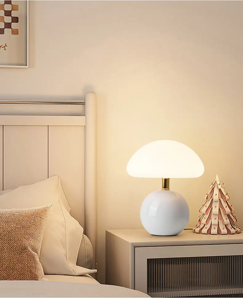 Mushroom Small Table Lamp Cream Rolling Plastic Ceramic Warm Atmosphere Everlasting Lamp Eye Protection Led Lamp Bedroom Decoration Bedside Lamp Lighting — feature 5