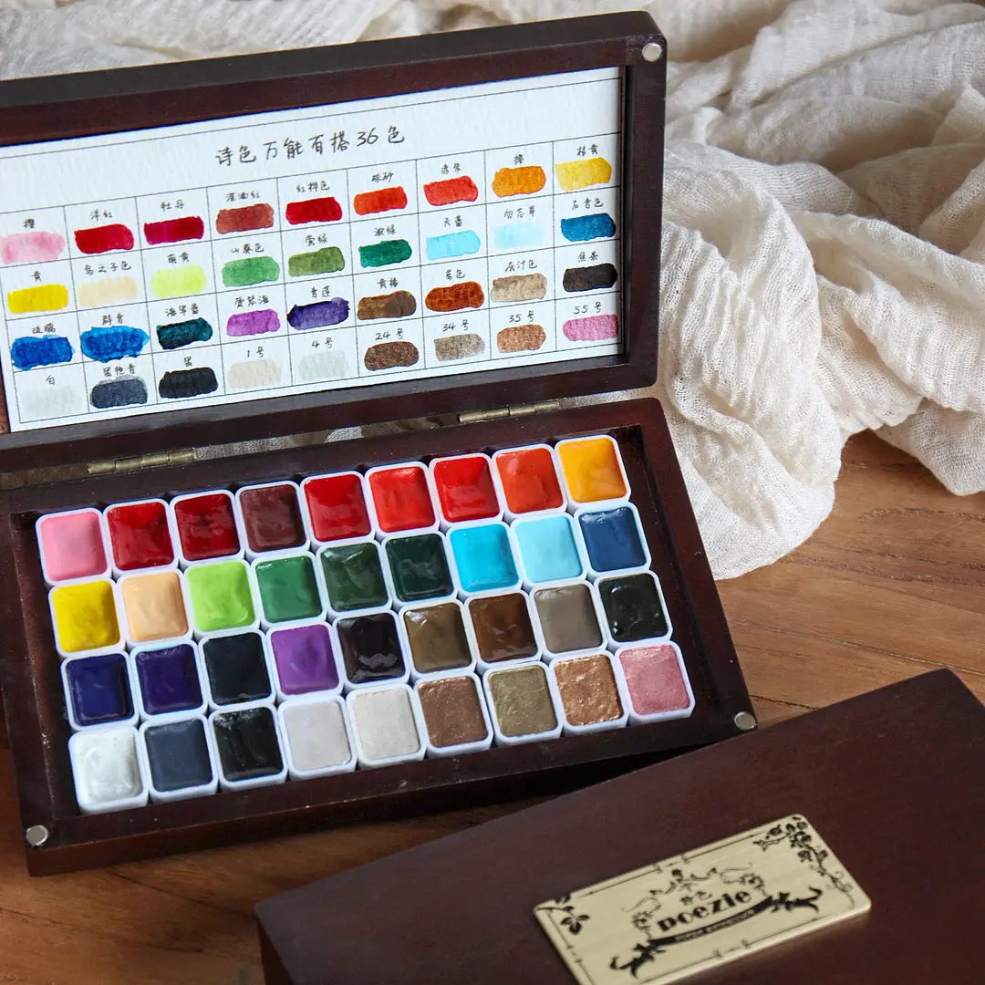 Poetry Japanese Style Nail Art Painting Wrapped Flower Smudged Wooden Box Bronze 36 Colors Universal Versatile Pure Color Pearlescent Solid Watercolor