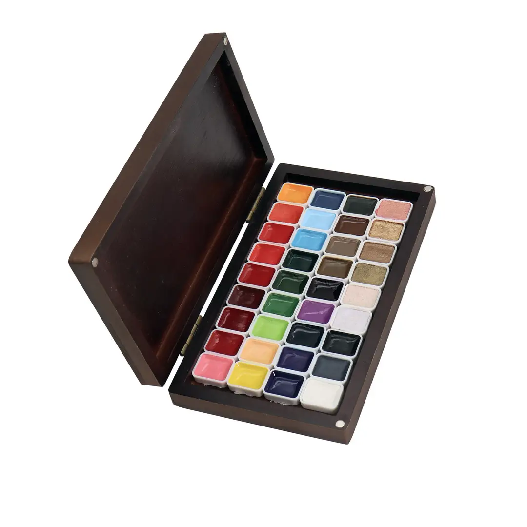Poetry Japanese Style Nail Art Painting Wrapped Flower Smudged Wooden Box Bronze 36 Colors Universal Versatile Pure Color Pearlescent Solid Watercolor