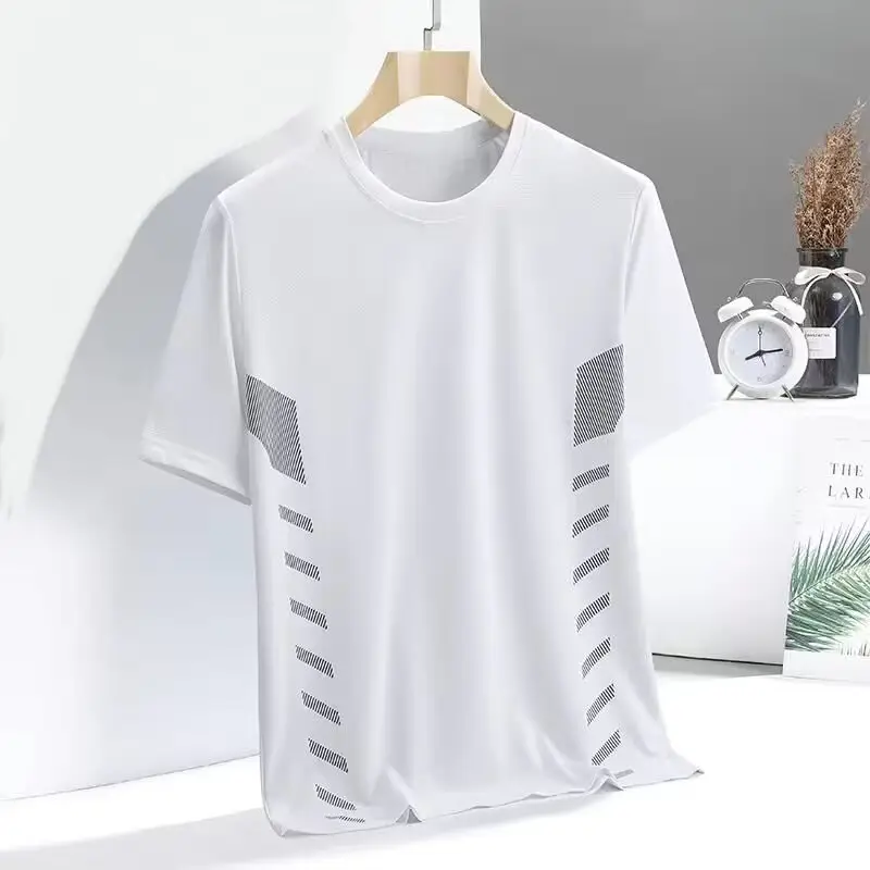 Men Grey Ice Silk T-Shirt Loose Fit
