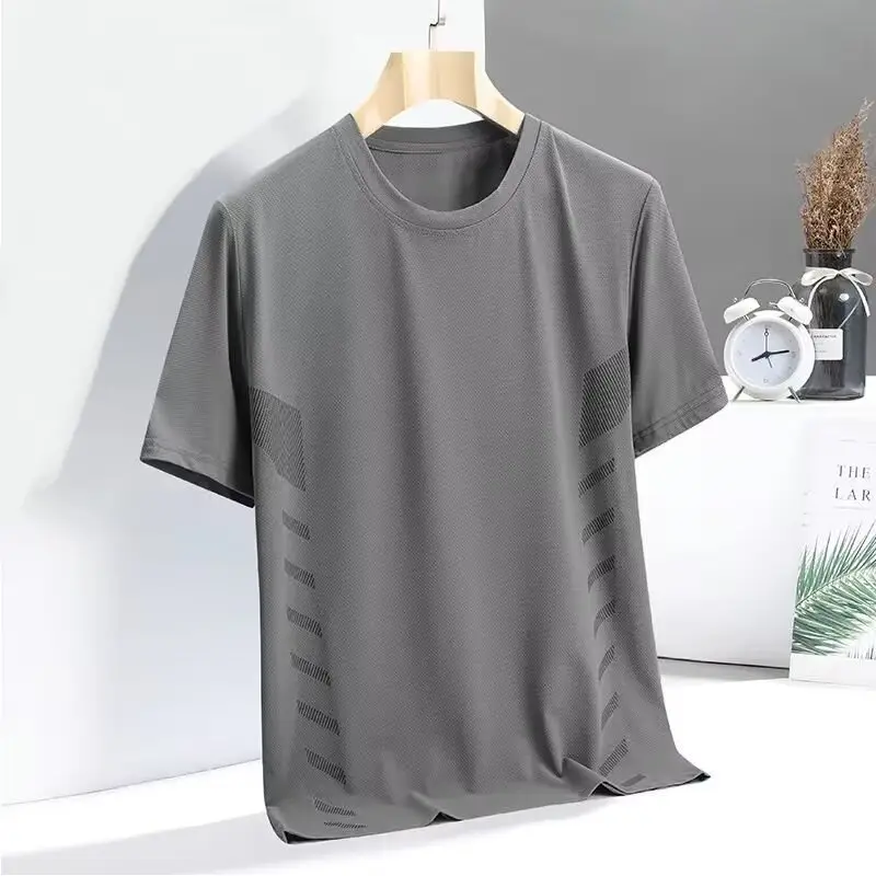 Men Grey Ice Silk T-Shirt Loose Fit