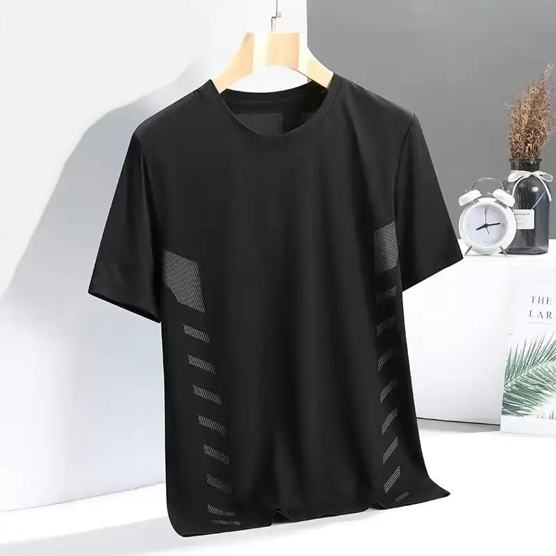 Men Grey Ice Silk T-Shirt Loose Fit