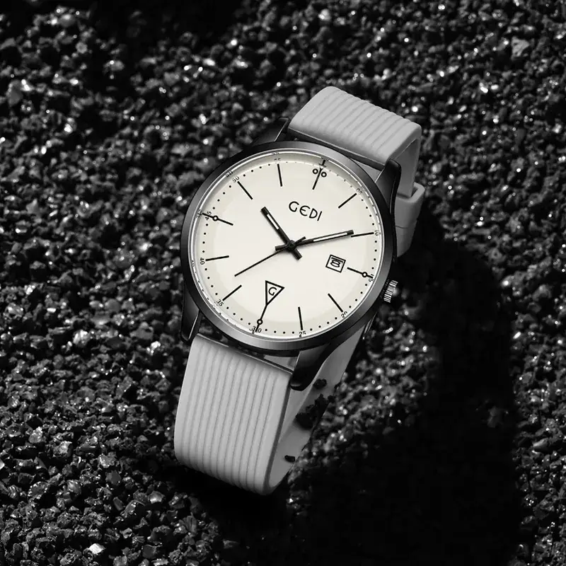 Men's White Silicone Quartz Watch with Calendar - Image 6