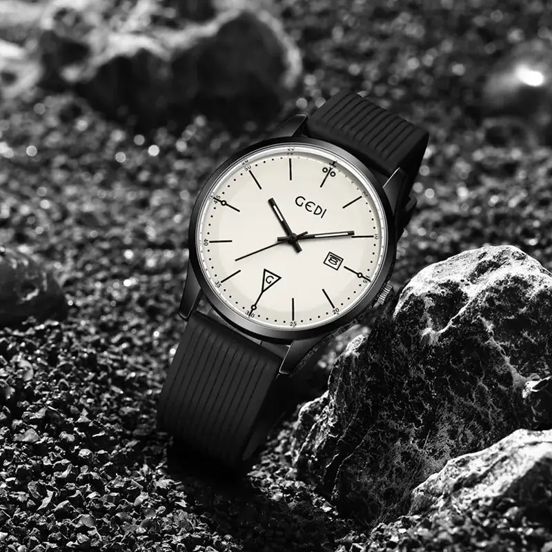 Men's White Silicone Quartz Watch with Calendar - Image 7