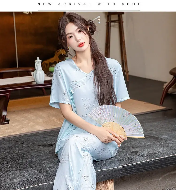 Women Cotton Silk Pajama Set Pink Yellow Summer — feature 12