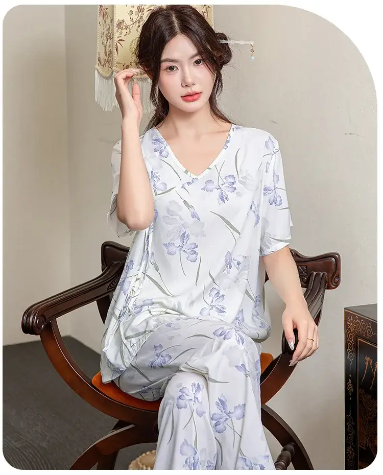 Women Cotton Silk Pajama Set Pink Yellow Summer — feature 17