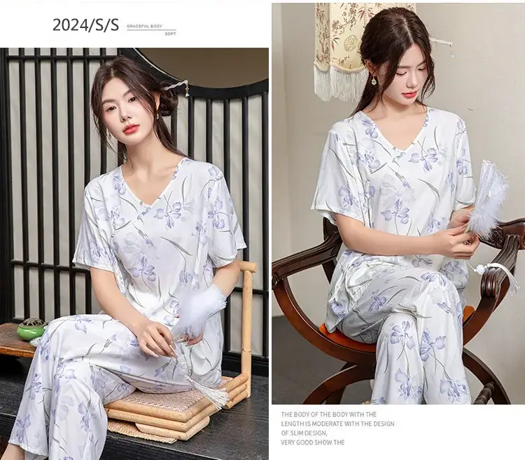 Women Cotton Silk Pajama Set Pink Yellow Summer — feature 19