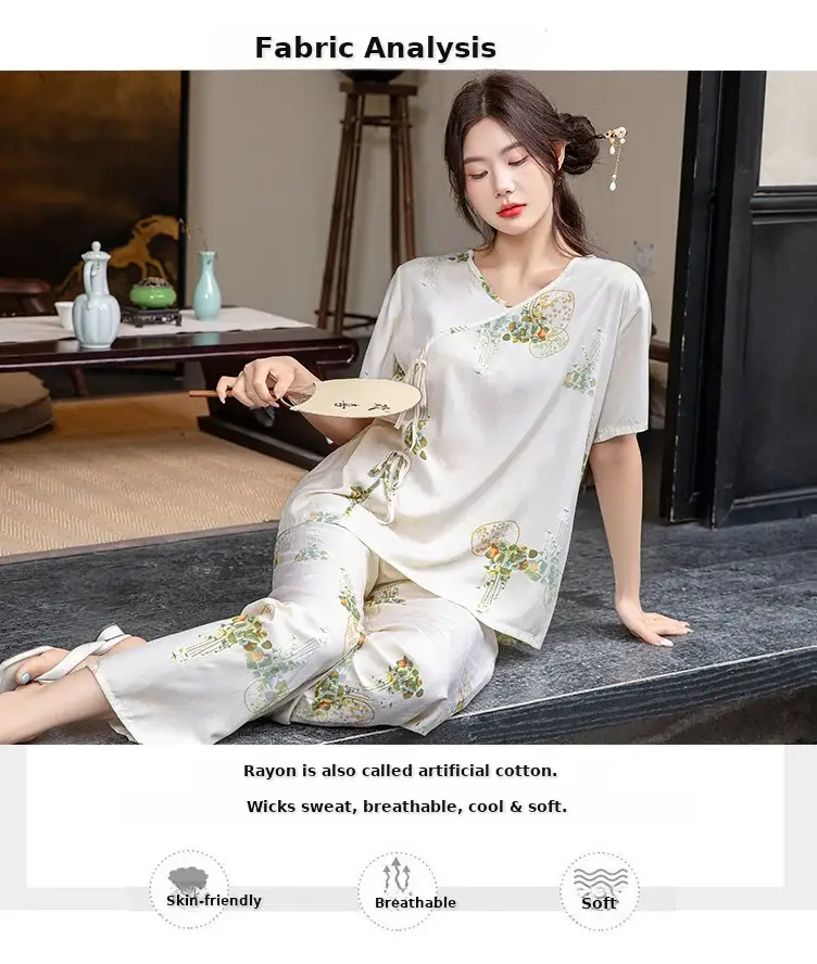 Women Cotton Silk Pajama Set Pink Yellow Summer — feature 4