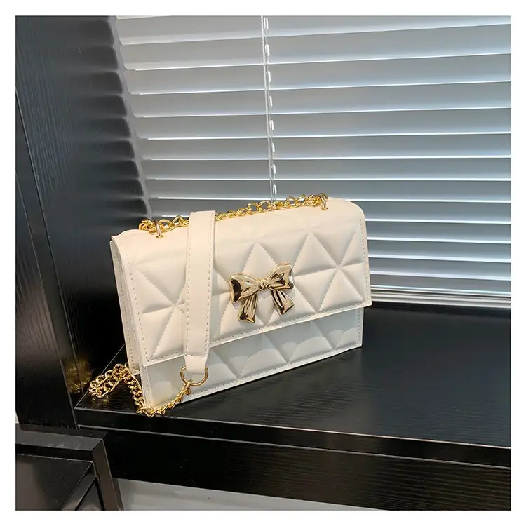 Black Rhomboid Chain Bow Shoulder Bag for Women - Image 7