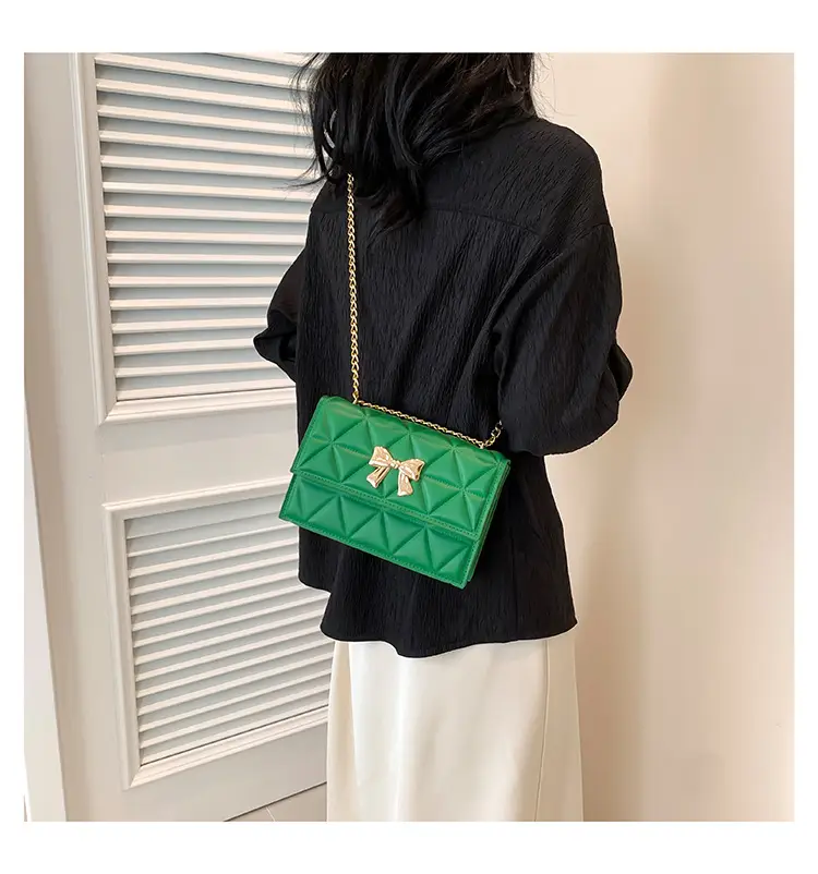 Black Rhomboid Chain Bow Shoulder Bag for Women — feature 15