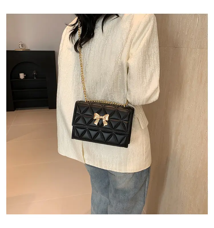 Black Rhomboid Chain Bow Shoulder Bag for Women — feature 21