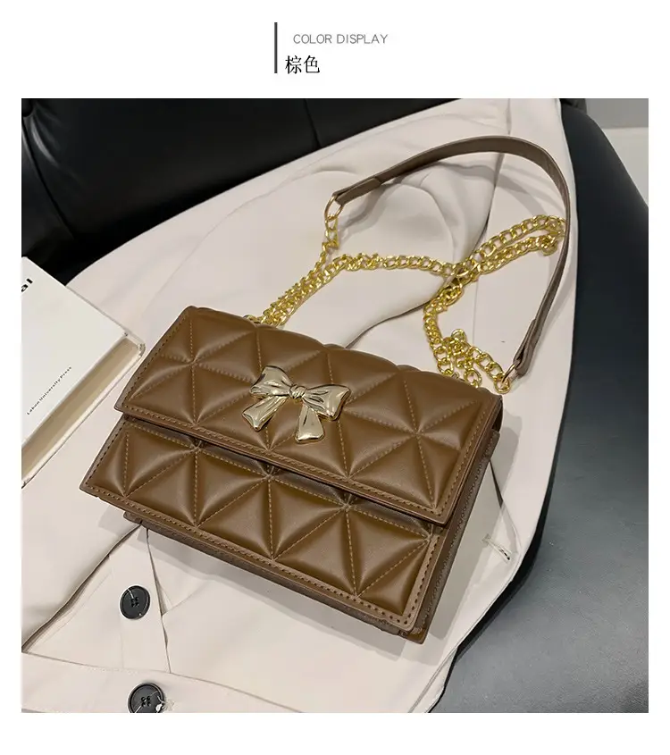 Black Rhomboid Chain Bow Shoulder Bag for Women — feature 24