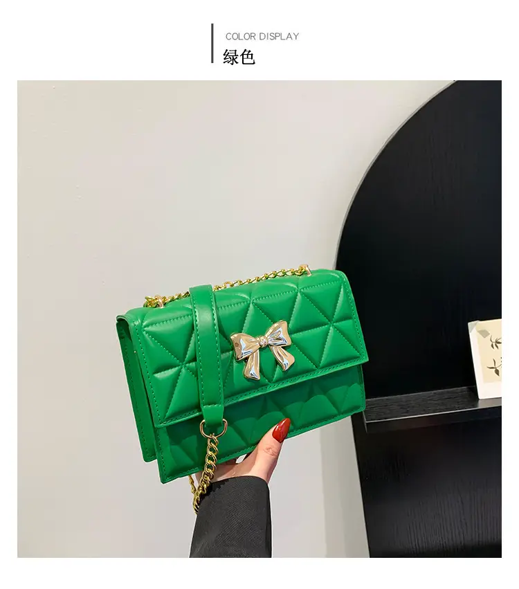 Black Rhomboid Chain Bow Shoulder Bag for Women — feature 26