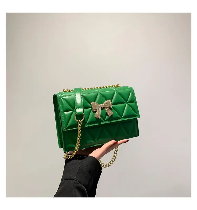 Black Rhomboid Chain Bow Shoulder Bag for Women - Image 5