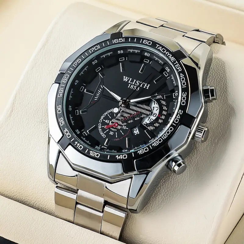 Gold Chronograph Watch with Calendar & Dial