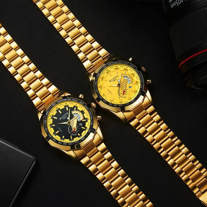 Gold Chronograph Watch with Calendar & Dial - Image 10