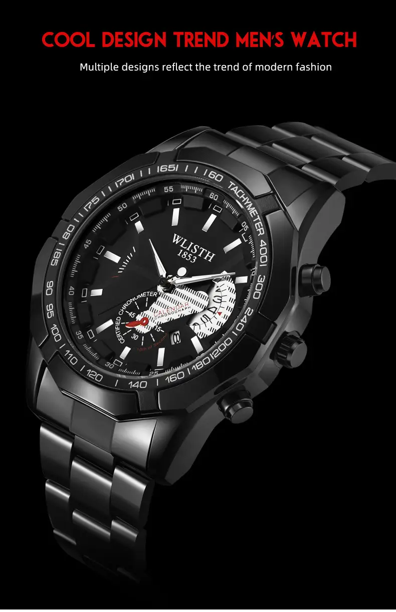 Gold Chronograph Watch with Calendar & Dial — feature 1