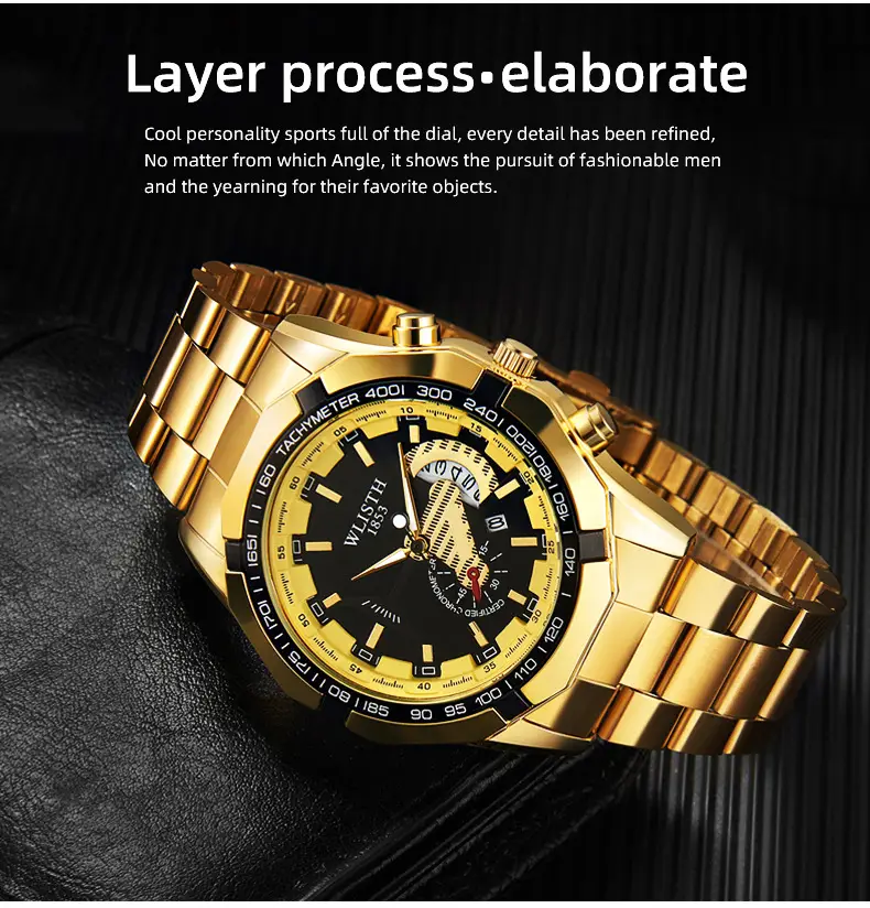 Gold Chronograph Watch with Calendar & Dial — feature 12