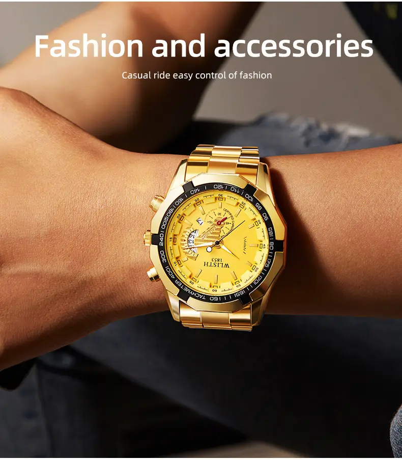 Gold Chronograph Watch with Calendar & Dial — feature 13