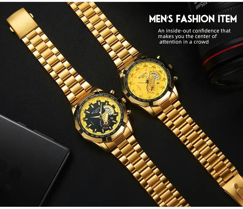 Gold Chronograph Watch with Calendar & Dial — feature 3