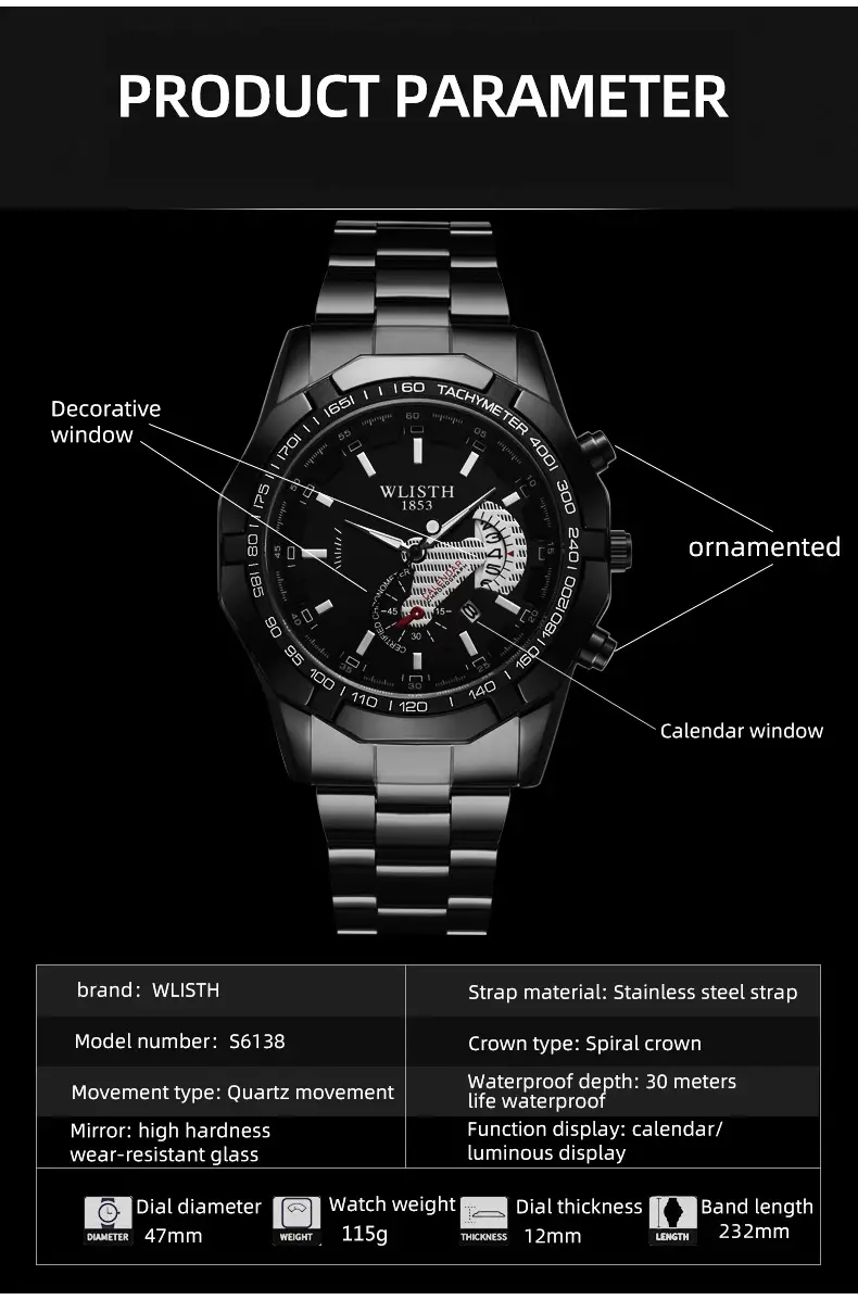 Gold Chronograph Watch with Calendar & Dial — feature 7