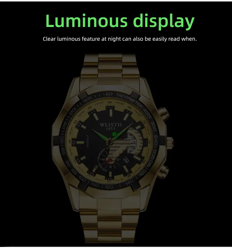 Gold Chronograph Watch with Calendar & Dial — feature 9