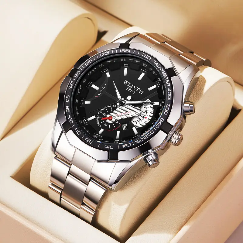 Gold Chronograph Watch with Calendar & Dial - Image 3