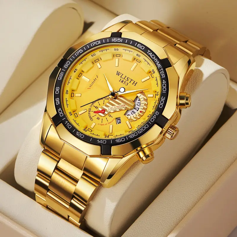 Gold Chronograph Watch with Calendar & Dial - Image 6