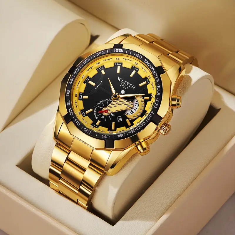Gold Chronograph Watch with Calendar & Dial - Image 7