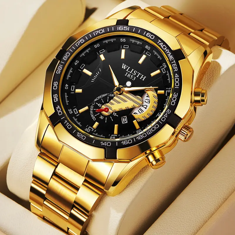 Gold Chronograph Watch with Calendar & Dial - Image 8