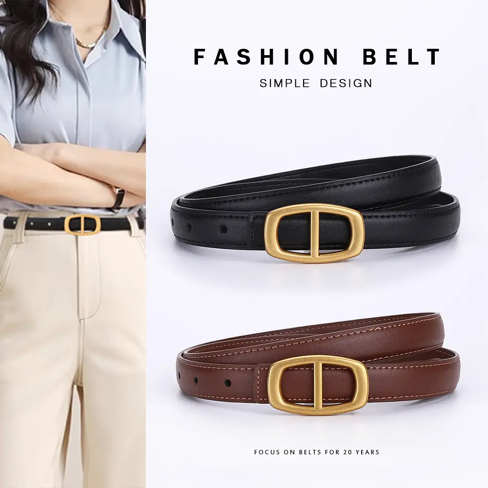 Women Genuine Leather Belt 20cm Gold Buckle