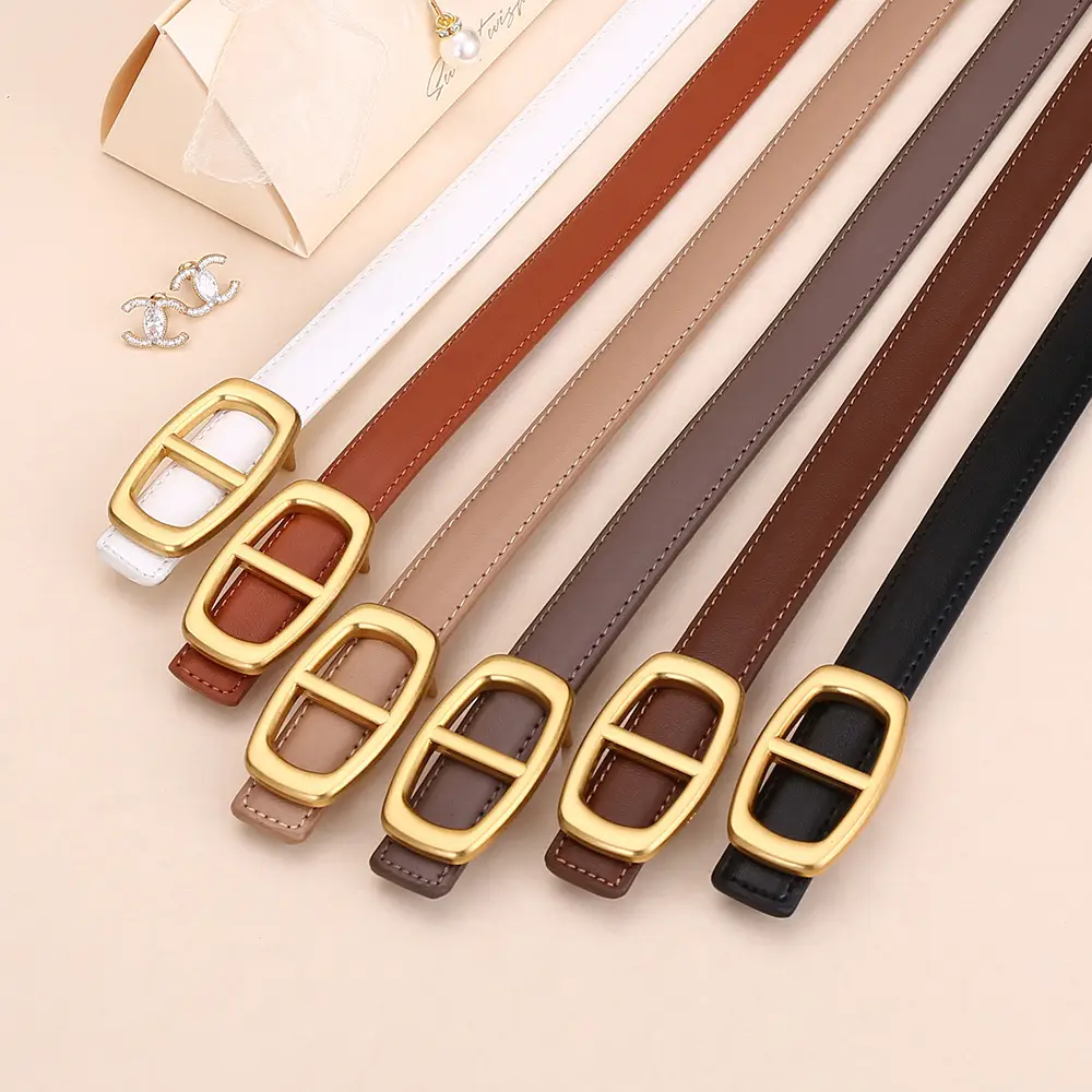 Women Genuine Leather Belt 20cm Gold Buckle