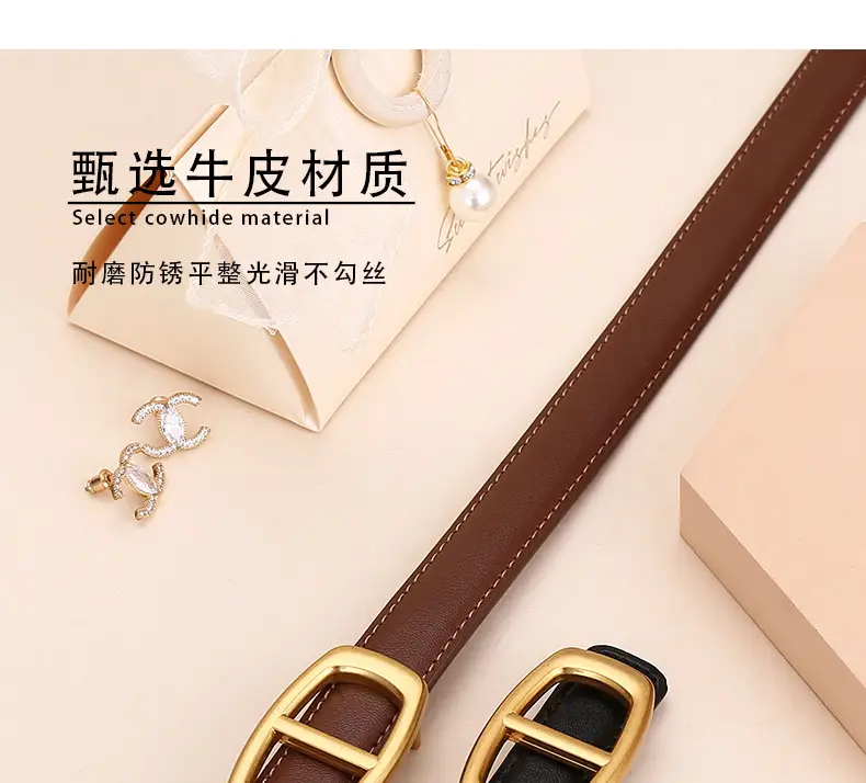 Women Genuine Leather Belt 20cm Gold Buckle — feature 11