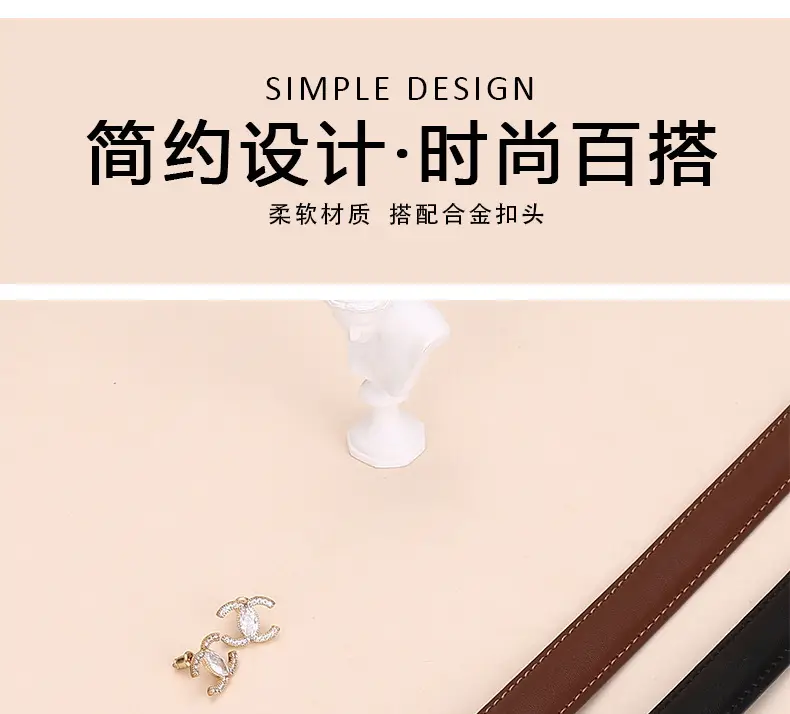 Women Genuine Leather Belt 20cm Gold Buckle — feature 2