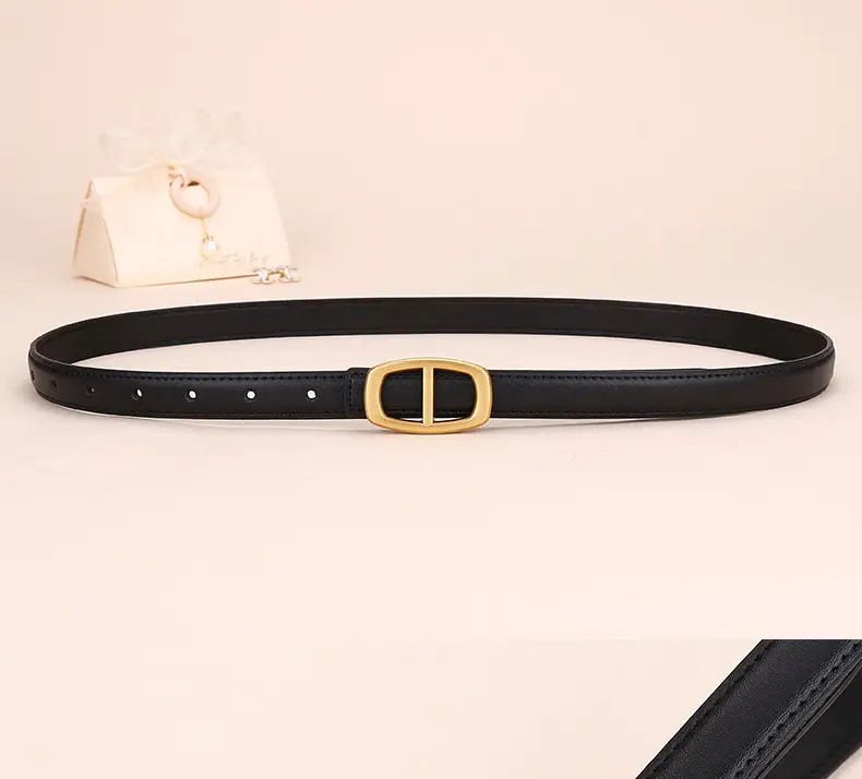 Women Genuine Leather Belt 20cm Gold Buckle — feature 20