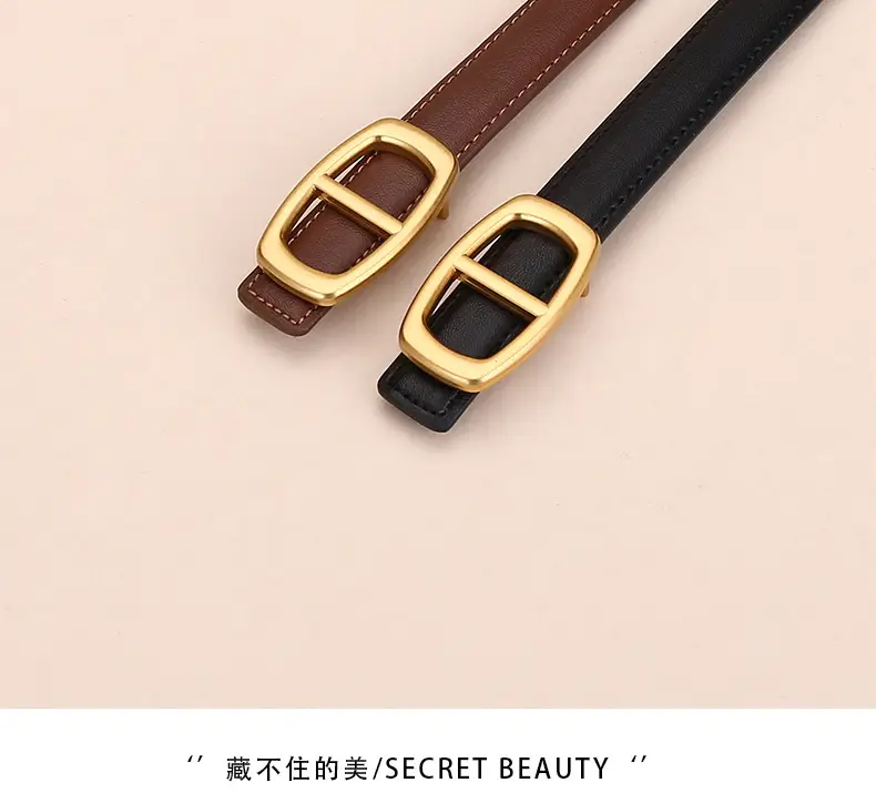 Women Genuine Leather Belt 20cm Gold Buckle — feature 3