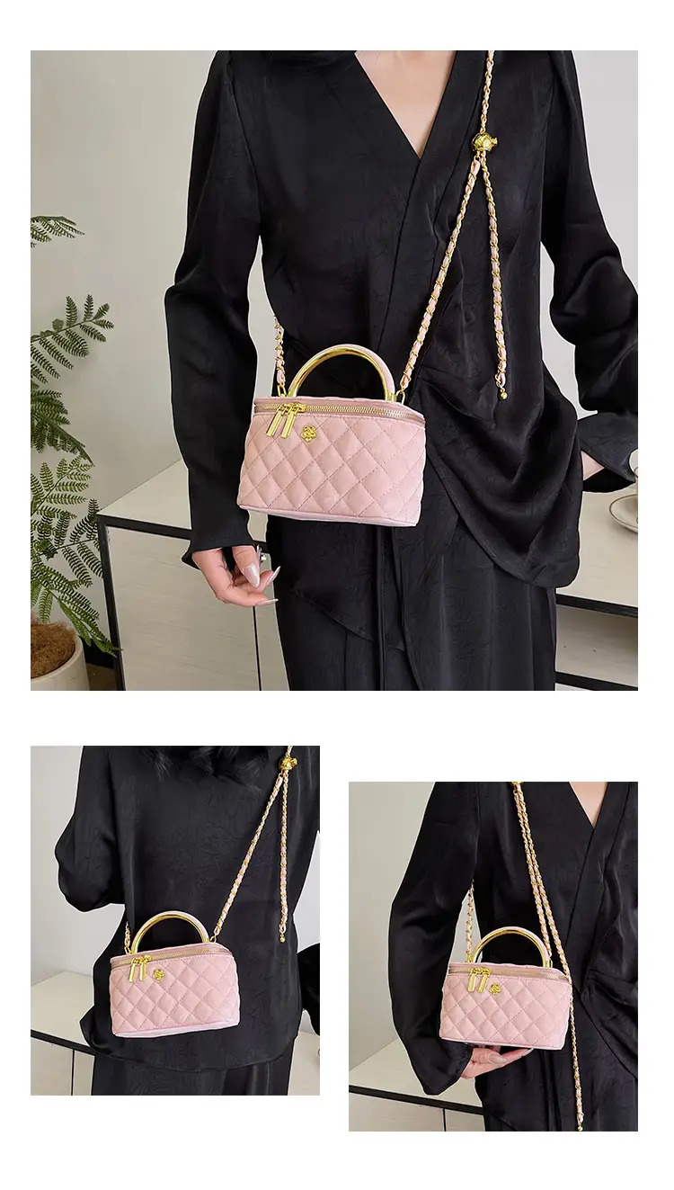 Pink Quilted Chain Shoulder Bag for Women — feature 14