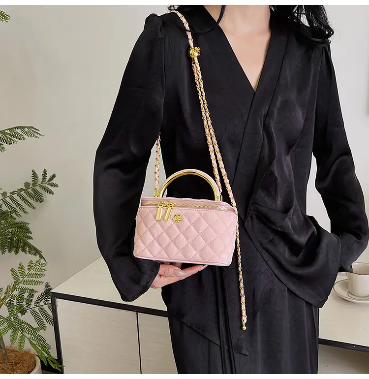 Pink Quilted Chain Shoulder Bag for Women — feature 33