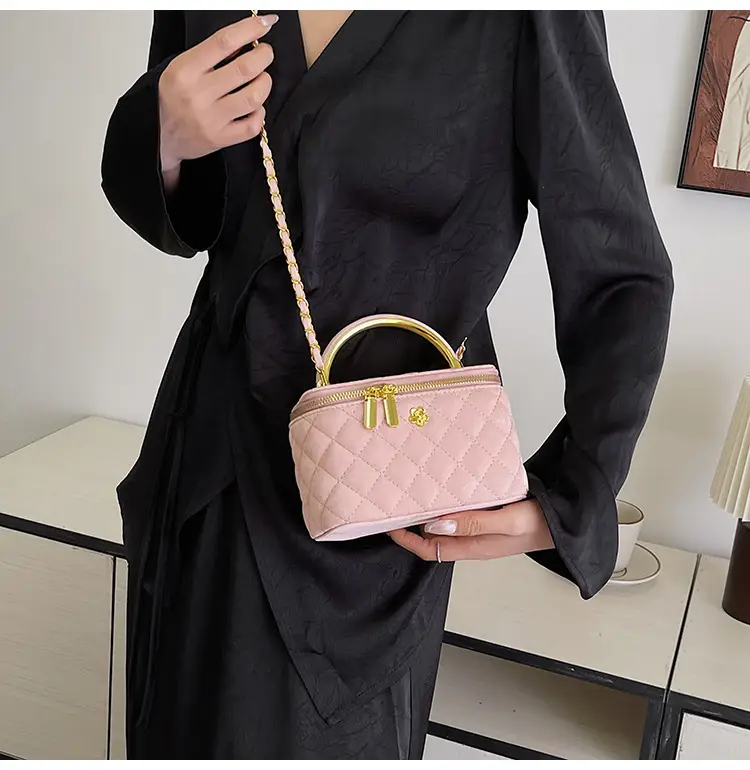 Pink Quilted Chain Shoulder Bag for Women — feature 34