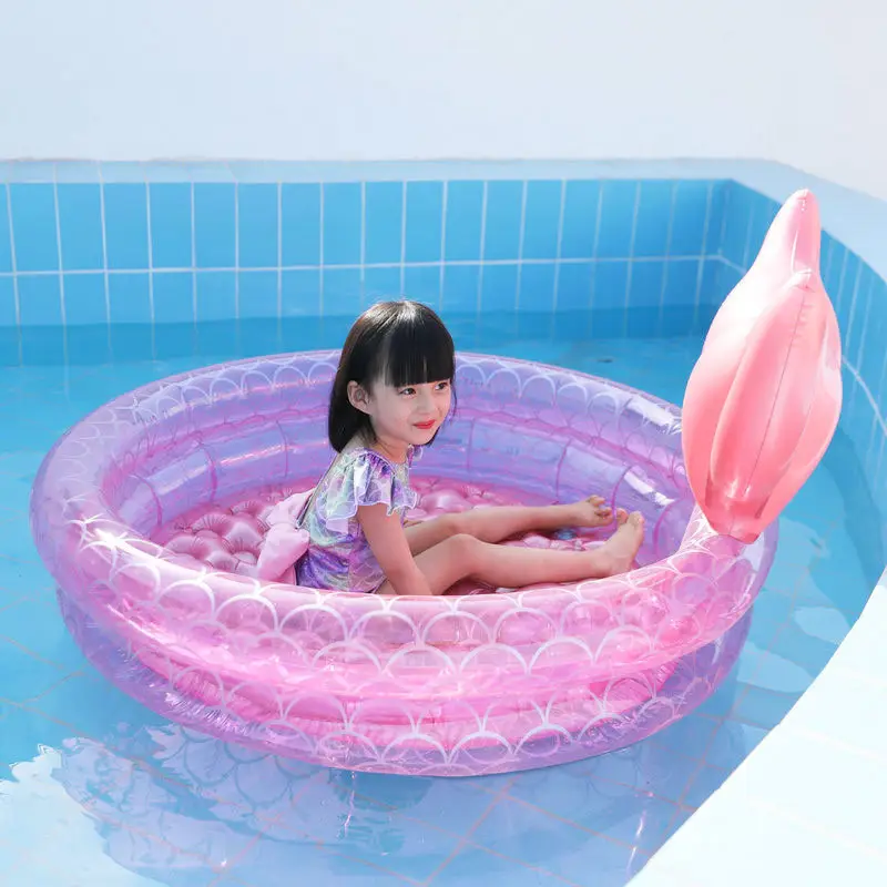 Inflatable Mermaid Pool Home Kidsren's Baby Pink Round Swimming Pool Floating Air Cushion Bathtub Ocean Ball