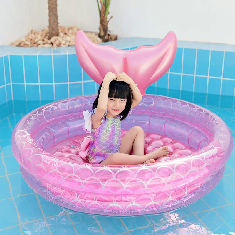 Inflatable Mermaid Pool Home Kidsren's Baby Pink Round Swimming Pool Floating Air Cushion Bathtub Ocean Ball