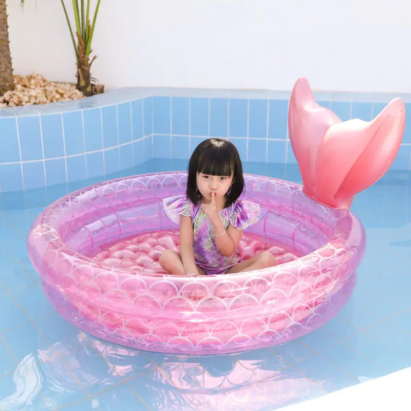 Inflatable Mermaid Pool Home Kidsren's Baby Pink Round Swimming Pool Floating Air Cushion Bathtub Ocean Ball