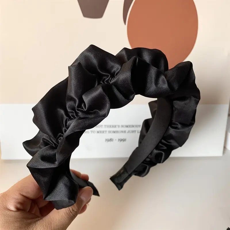 Black Pleated Hair Band for Women with Wide Edge