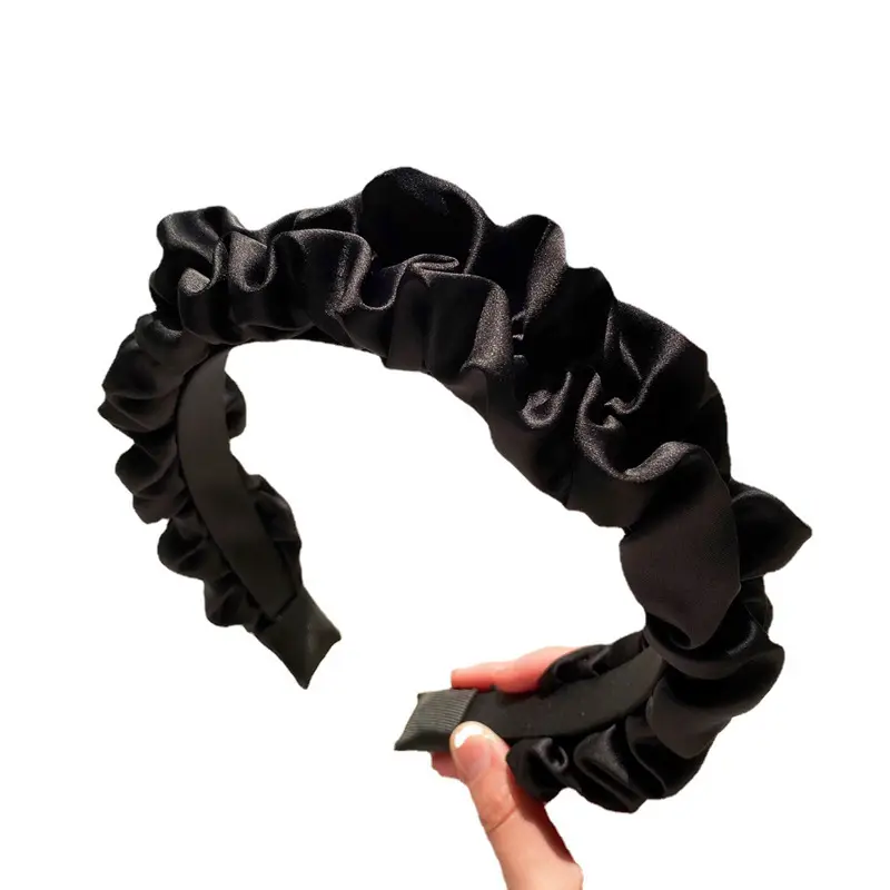 Black Pleated Hair Band for Women with Wide Edge