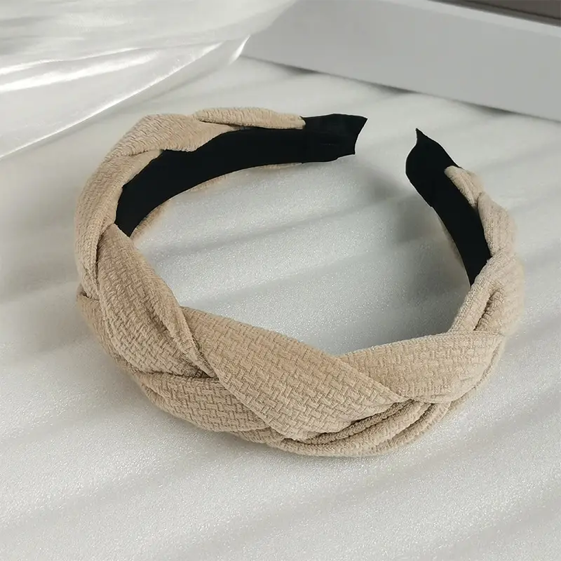 Black Pleated Hair Band for Women with Wide Edge
