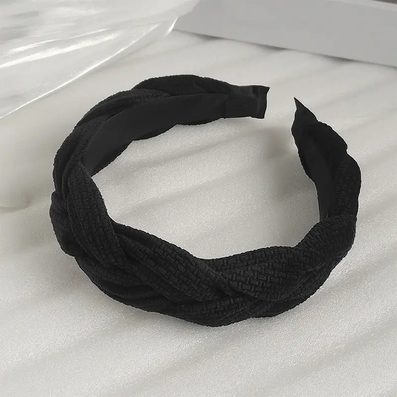 Black Pleated Hair Band for Women with Wide Edge