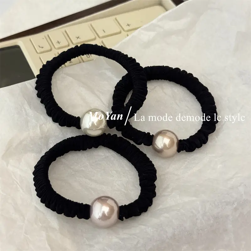 Vintage Pearl Hair Ring Black Elastic for Women - Image 5