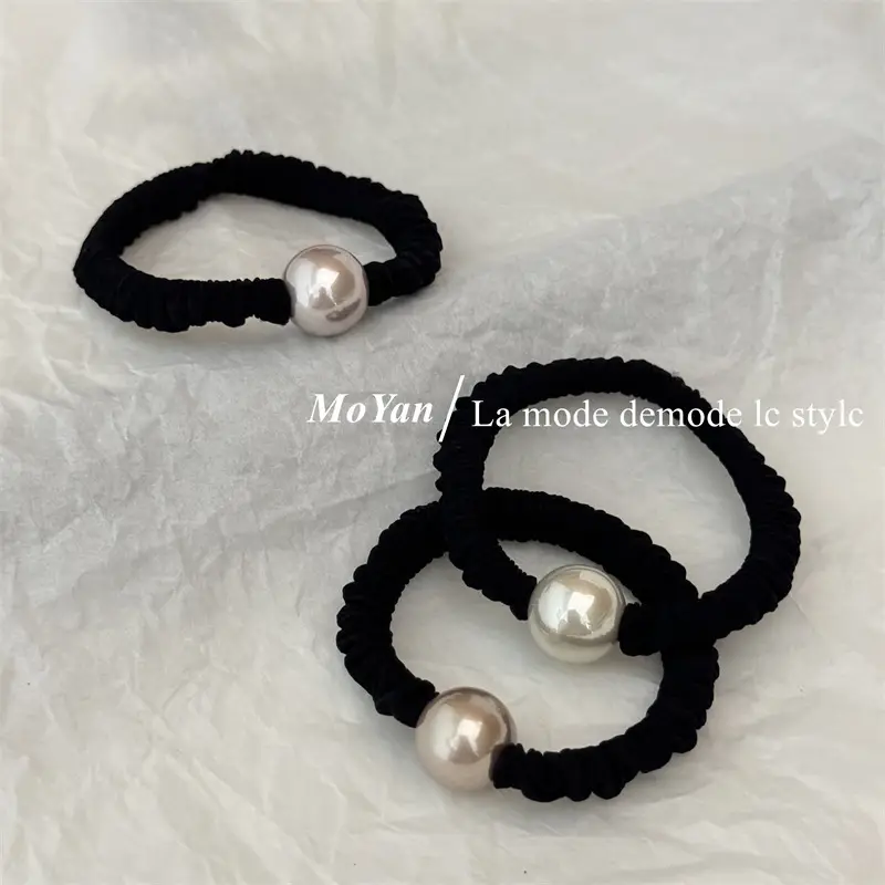 Vintage Pearl Hair Ring Black Elastic for Women - Image 6